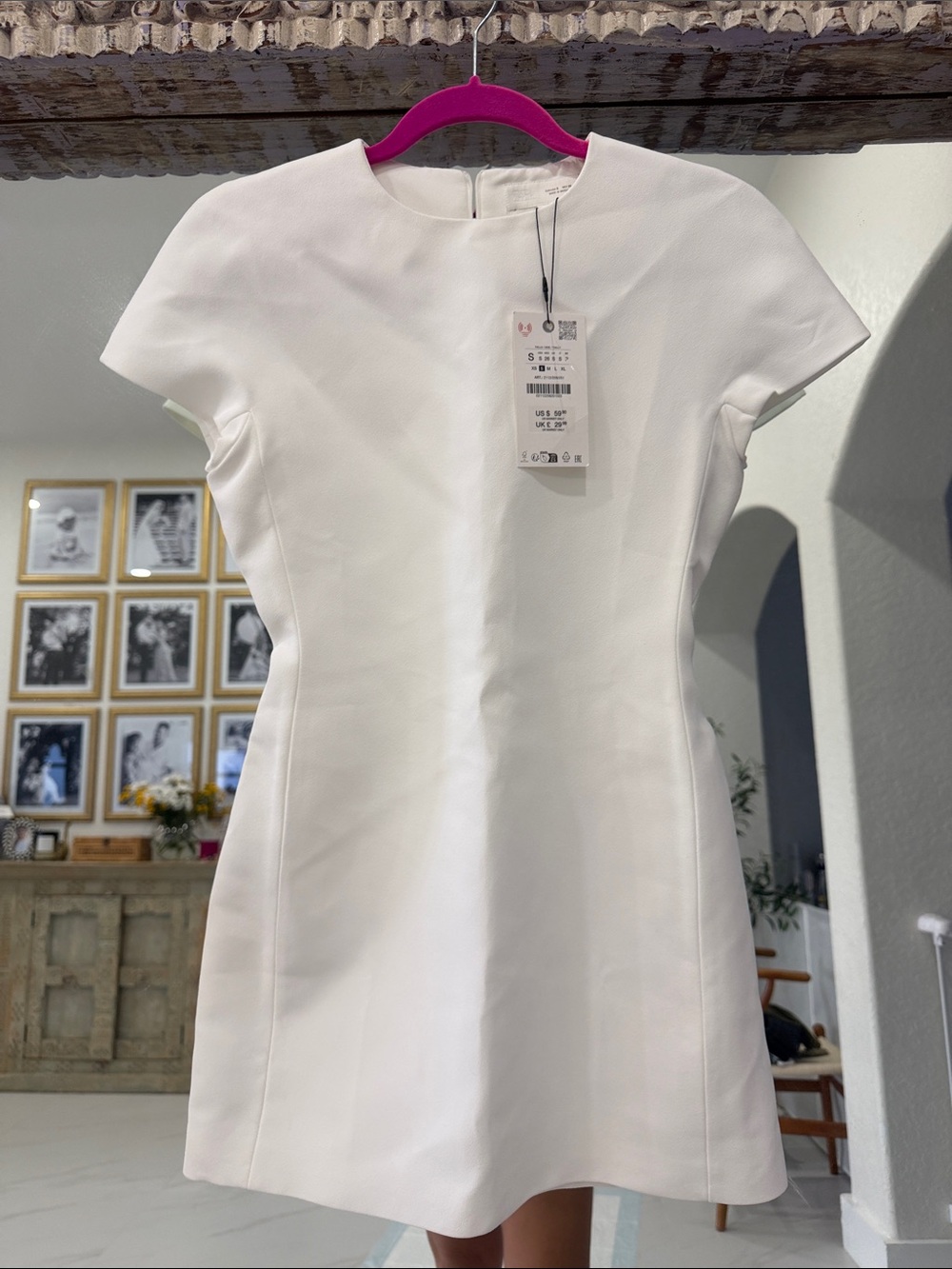 Zara White Short Sleeve Mini Dress